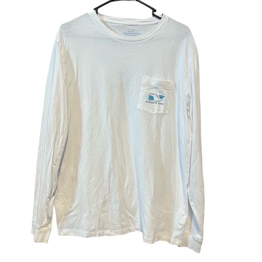 Vineyard Vines Yeti Whale Long Sleeve Pocket T-Shirt White Womens Large